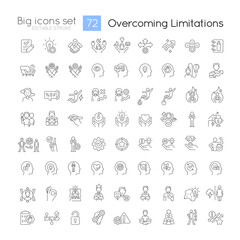 Overcoming limitations linear big icons set. Personal development. Change mindset. Customizable thin line symbols. Isolated vector outline illustrations. Editable stroke. Quicksand-Light font used