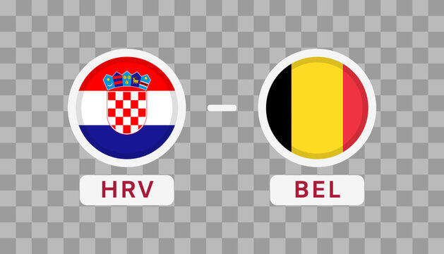Croatia vs Belgium Match Design Element. Flags Icons isolated on transparent background. Football Championship Competition Infographics. Announcement, Game Score, Scoreboard Template. Vector