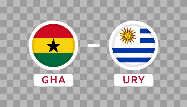 Ghana vs Uruguay Match Design Element. Flags Icons isolated on transparent background. Football Championship Competition Infographics. Announcement, Game Score, Scoreboard Template. Vector