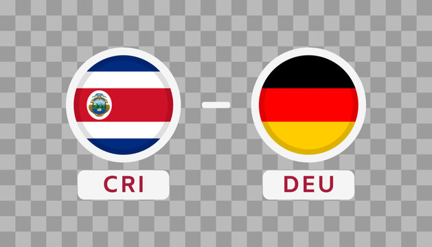 Costa Rica vs Germany Match Design Element. Flags Icons isolated on transparent background. Football Championship Competition Infographics. Announcement, Game Score, Scoreboard Template. Vector