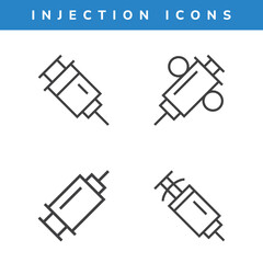 Syringe injection vaccination line icons design illustrations.