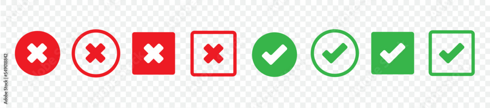 Aufkleber vector set of green check marks and red crosses of simple web icons in a circle and square shapes