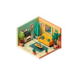 Isometric low poly Modern living room cutaway icon - 549019266