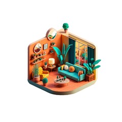 Isometric low poly Modern living room cutaway icon - 549019482