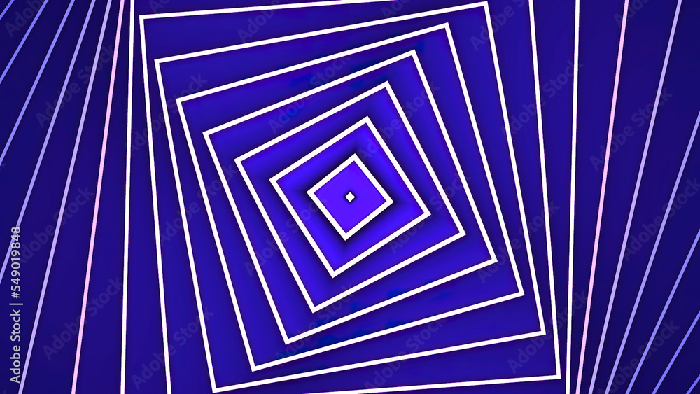 Poster hypnotic mirror spiral of squares. motion. geometric spiral of square lines. simple spiral with mirr