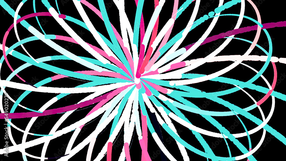Poster black background. motion.white swirling lines along which multicolored paint circulates in different