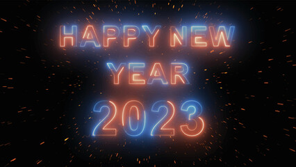 neon style happy new year 2023