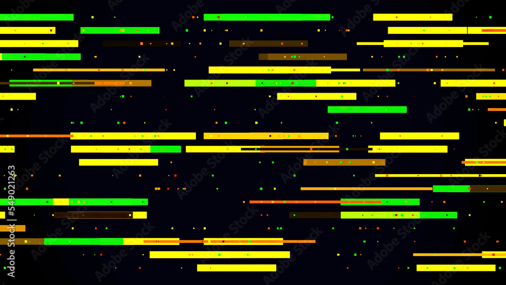 Poster green and black background. motion.bright multicolored small glowing lines in the animation move in 