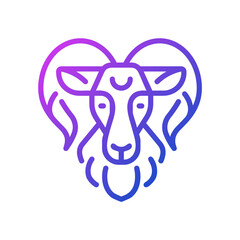 Fototapeta premium Ram head pixel perfect gradient linear vector icon. Aries zodiac animal. Sign of western astrology. Male sheep. Thin line color symbol. Modern style pictogram. Vector isolated outline drawing