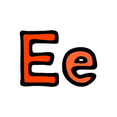 Alphabet of English letters. Letter sign. Cartoon illustration doodles isolated on white background. Hand drawn outline style. Lettering sketch