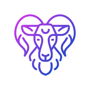 Ram head pixel perfect gradient linear vector icon. Aries zodiac animal. Sign of western astrology. Male sheep. Thin line color symbol. Modern style pictogram. Vector isolated outline drawing
