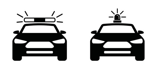 Police car icon set. Black car with siren light icon vector. Patrol car or sheriff car symbol illustration for web 