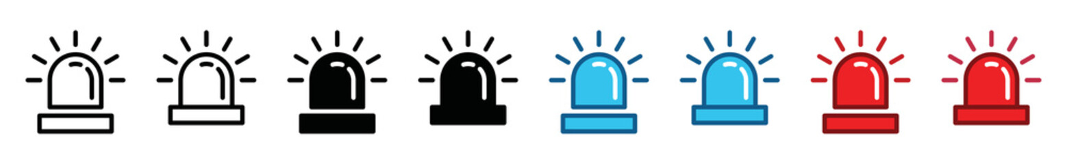 Emergency siren light icon vector set. Siren or Flashers for police or ambulance sign symbol illustration in flat and outline style. Police flasher icon for websites