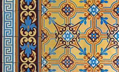 Ancient hydraulic tiles on floor in Pertropolis, Rio de Janeiro, Brazil