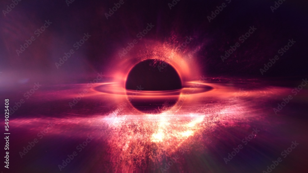 Wall mural artistic interstellar supermassive black hole in outer space. astronomy concept 3d illustration. orb