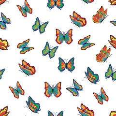 Obraz premium Bright multicolored butterflies seamless pattern. Wallpaper, background, children party, craft paper