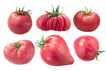 Pink Heirloom tomatoes, different varieties, ripe large, isolated png