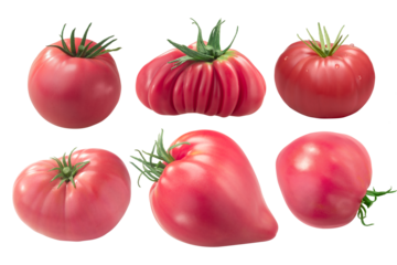 Pink Heirloom tomatoes, different varieties, ripe large, isolated png