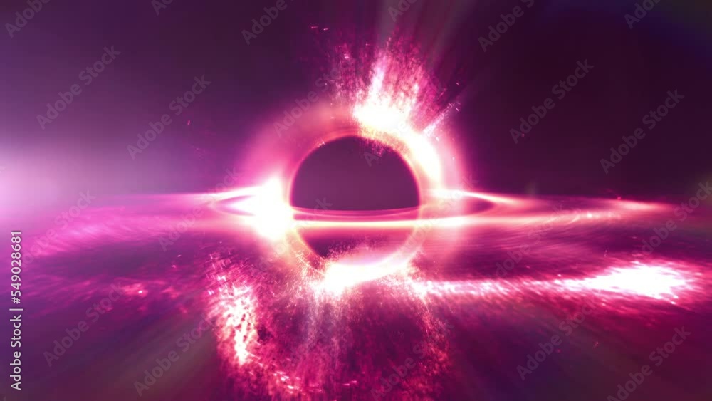 Wall mural artistic interstellar supermassive black hole in outer space. astronomy concept 3d animation loop. o