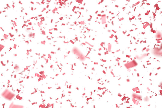 Pale pink ribbons on white background, 3d rendering. Pink confetti for festive and holiday backdrop for baby shower or baby reveal party