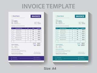 Professional Invoice design template, easy editable bill receipt layout.