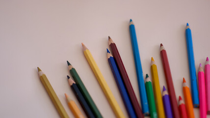 close up color pencil set, isolated on soft color background.