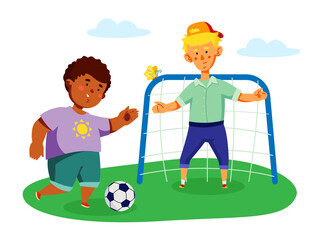 Children playing football - colorful flat design style illustration