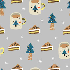 Seamless pattern with Christmas and winter icons.