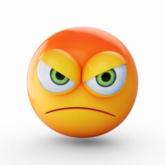 3D Rendering angry emoji isolated on white background