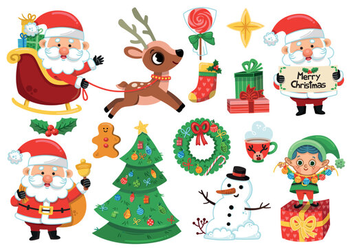 Christmas Clip Art Set. Santa and Christmas Design Elements. Vector Clipart.