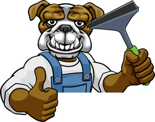 Bulldog Car Or Window Cleaner Holding Squeegee