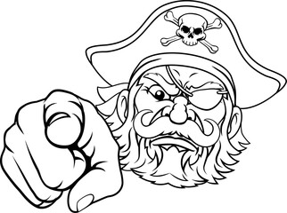 Pirate Captain Cartoon Character Mascot Pointing