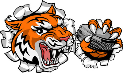Tiger Ice Hockey Player Animal Sports Mascot