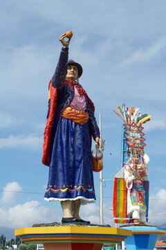 Giant, painted statue at the entrance to the town of Latacunga, Ecaudor