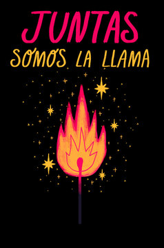 Cerilla encendida con una llama con el texto: Juntas somos la llama