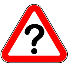 A red triangular icon with a black question mark on a white background. Warning, question mark in a red triangle.