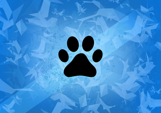 Dog or cat paw print aesthetic abstract icon on blue background