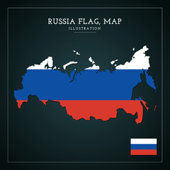 Russia flag map vector illustration