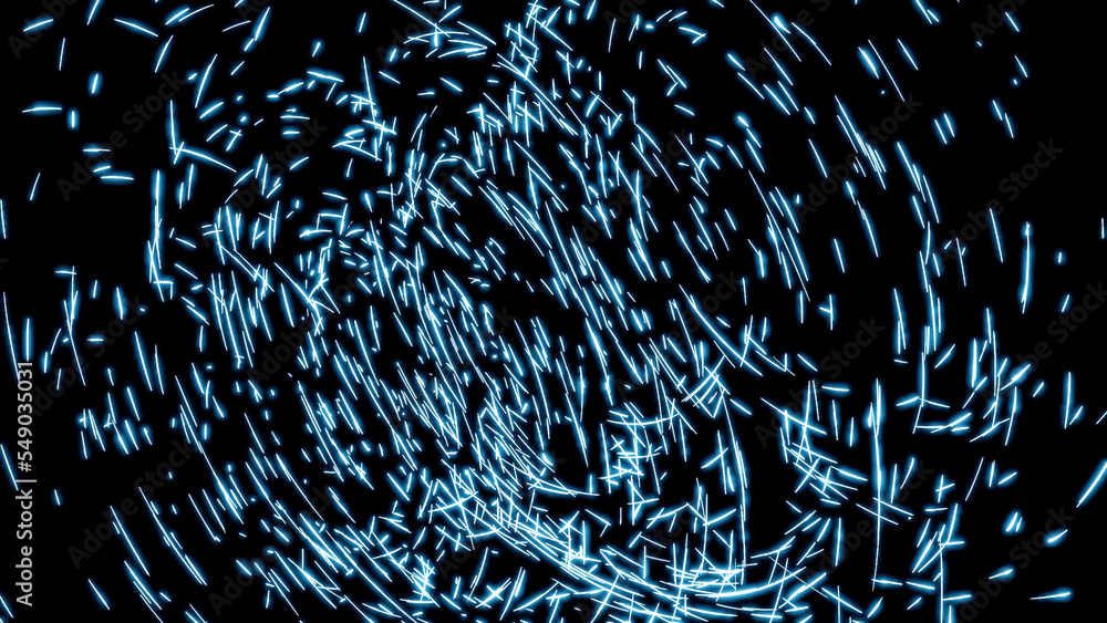 Poster flying particles on a black background. design. cloud of small colorful dust particles moving in a c