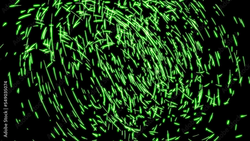 Poster flying particles on a black background. design. cloud of small colorful dust particles moving in a c