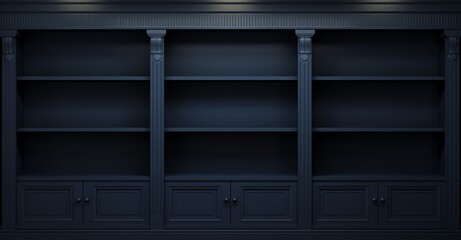 Classic wall dark wood empty cabinet shelves