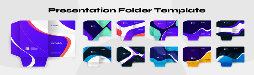 Presentation folder or pocket folder template bundle with document and paper file set