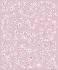 Fototapeta premium Background with leaves, bunches of flowers, butterflies, , baby fashion, rapport print, clothing art, pink background , white flowers, stamp, art, 