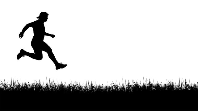 silhouette of a person running on the grass