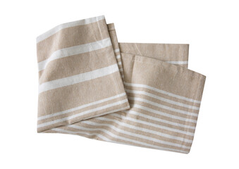 Brown beige kitchen towel isolated on white, folded napkin, food cloth decor.