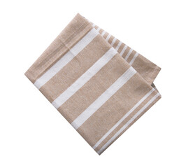Kitchen towel isolated on white. Brown beige folded cloth.Food serving design element.