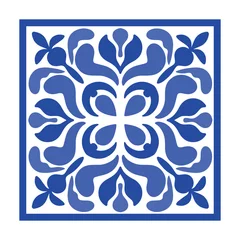 Foto op Canvas Vector Portuguese pottery tile with ceramic floral ornament. Vintage blue Portugal azulejo, Mexican talavera, Italian majolica, Arabesque motif or spanish ceramic Mosaic © Anna