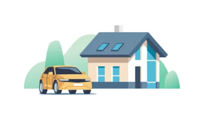 Zelfklevend Fotobehang Suburban classic house. Family home with auto. Vector illustration. © faber14