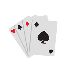 Set of four aces playing cards isolated on white background.  Four fan shaped aces playing cards. Vector stock