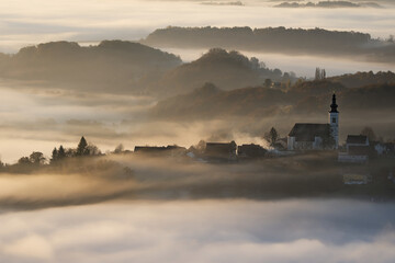 church in the fog
